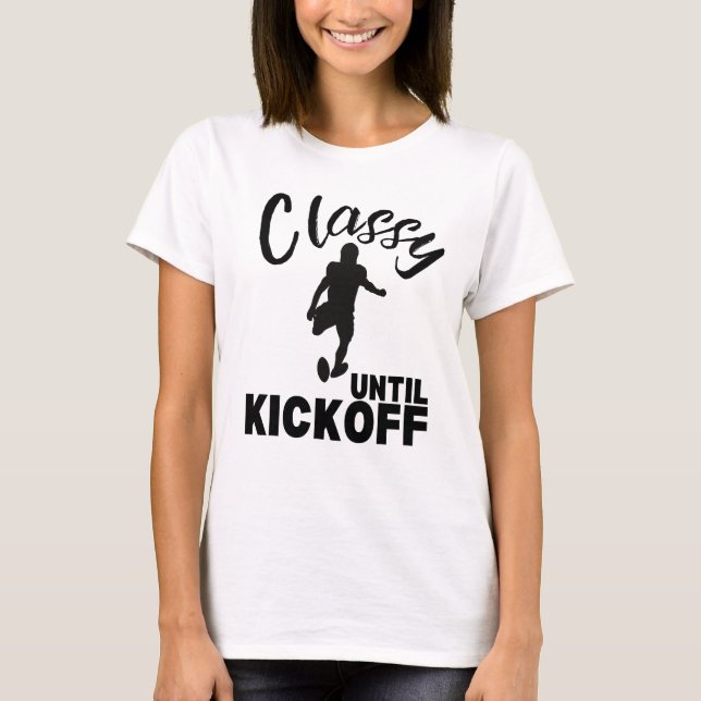 Camiseta Clássico até Kickoff Engraçado Design de futebol (Frente)