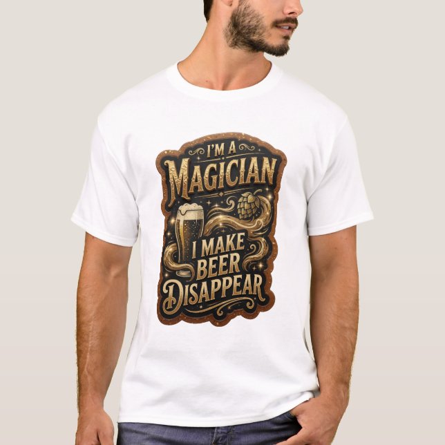 Camiseta Clássico EU SOU UM MAGO EU FAÇO A CERVEJA DESAPARE (Frente)