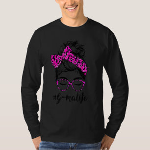 Camiseta Clássico G Mãe Life Messy Bun Pink Leopard Print M