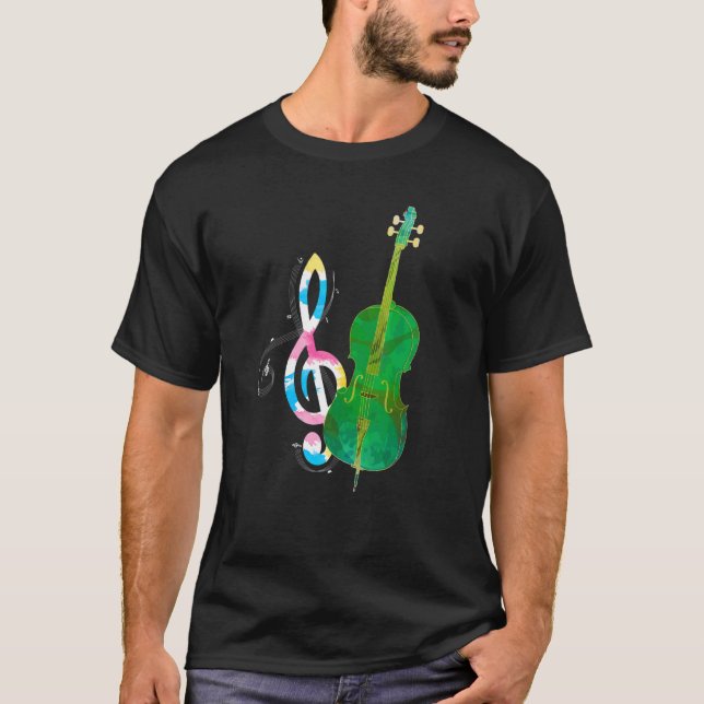 Camiseta Clássico Instrumento Musical Cellist Treble Clef C (Frente)
