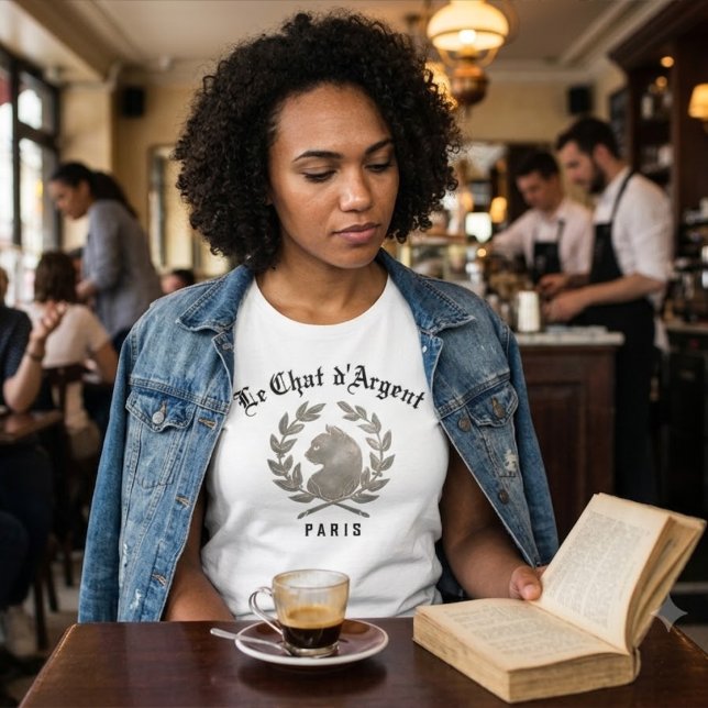 Camiseta Clássico Le Chat d'Argent Gato Prateado Paris  (Criador carregado)