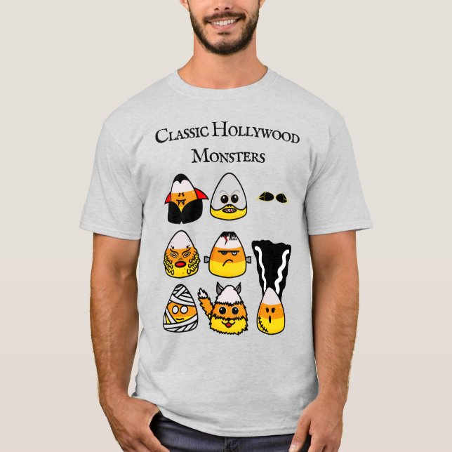 Camiseta Clássico Monstros de Hollywood Candy Corn (Frente)