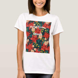 Camiseta Clássico Natal Floral Vermelho e Verde