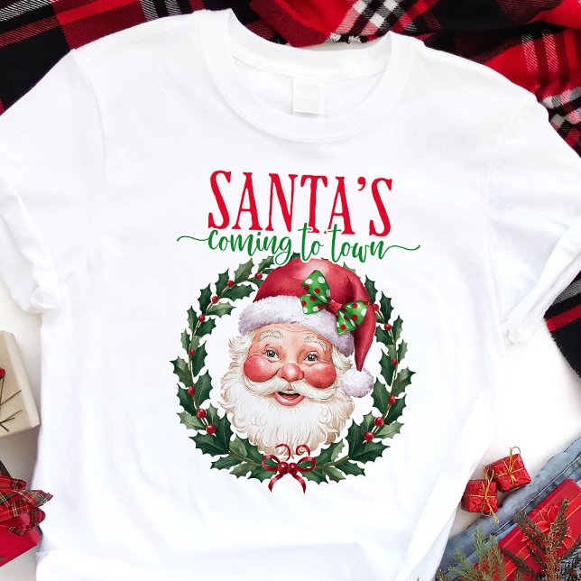 Camiseta Clássico Natal 'O Papai Noel Está Chegando à Cidad (Criador carregado)
