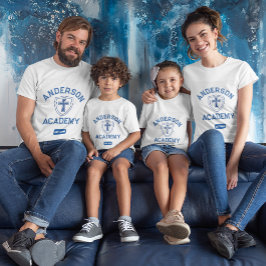 Camiseta Clássico Texto Azul Cruzado e Escola de Blindagem