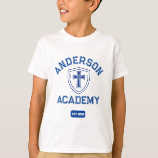Camiseta Clássico Texto Azul Cruzado e Escola de Blindagem