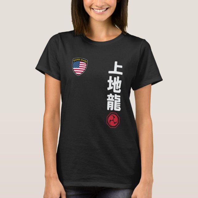 Camiseta Clássico Time de Karate Uechi Ryu EUA Bandeira Kan (Frente)