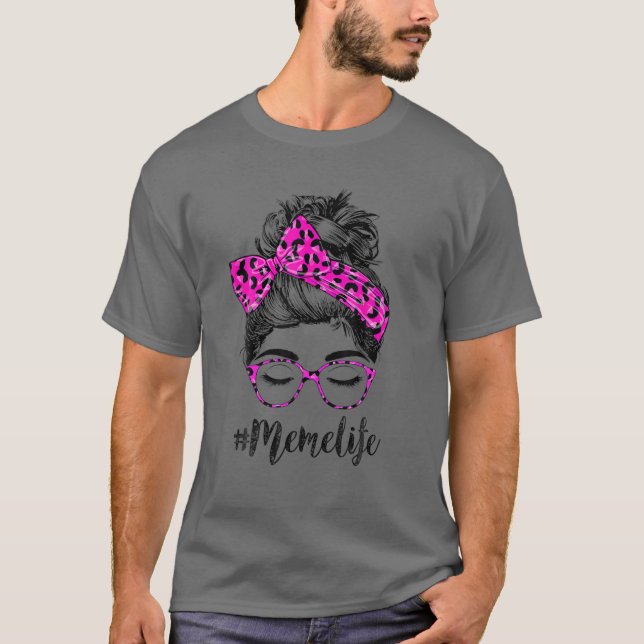 Camiseta Classy Meme Life Messy Bun Pink Leopard Print Moth (Frente)