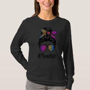 Camiseta Classy Meme life Messy Bun Rainbow Leopard Mãe'
