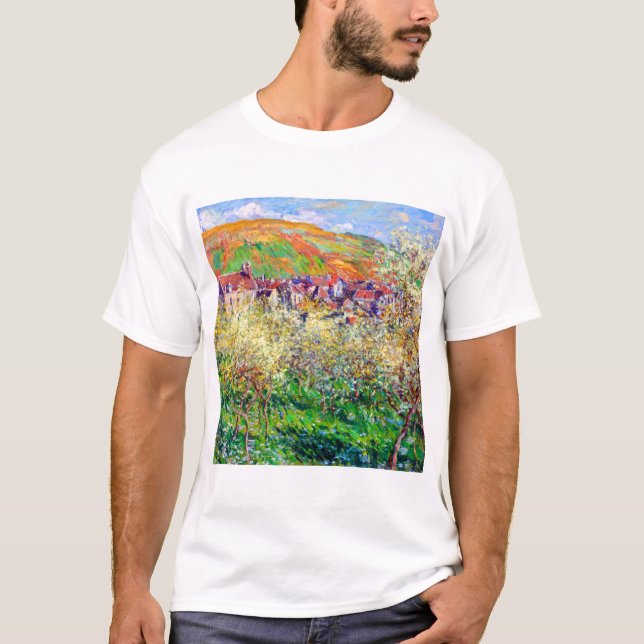 Camiseta Claude Monet que floresce árvores de ameixa (Frente)