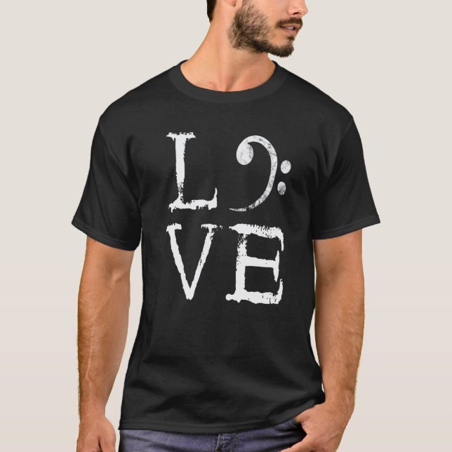 Camiseta Clave de Fá Amor Sinistro Tocador de Baixo Baixo (Frente)