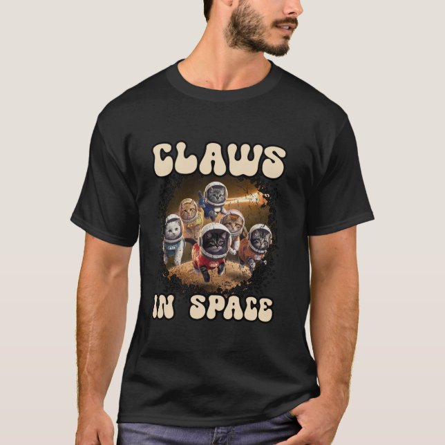 Camiseta CLAWS IN SPACE, Gatos de Astronauta Agudos explora (Frente)
