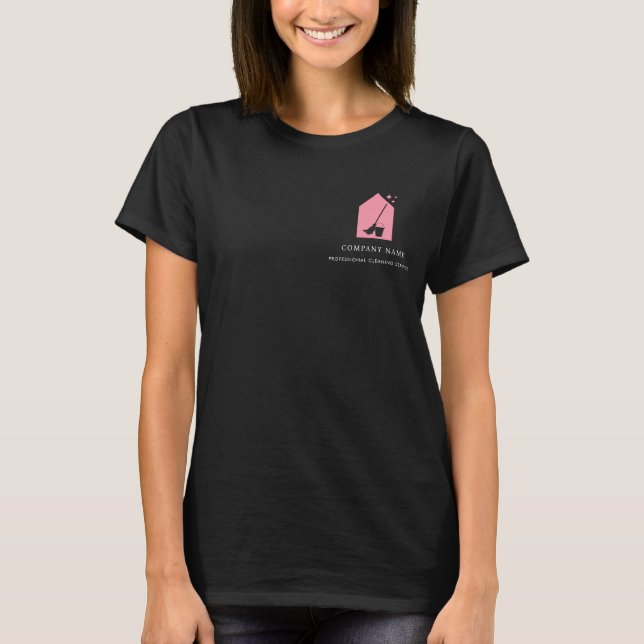 Camiseta Cleaning Cleaner Service Pink Logo QR Code Black (Frente)