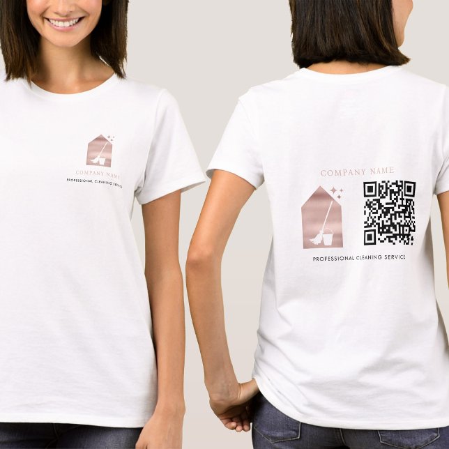 Camiseta Cleaning Service Rose Gold Logo QR Code White (Cleaning Service Rose Gold Logo QR Code White T-Shirt)
