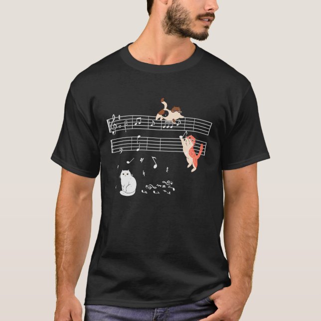 Camiseta Clearing Musical Cute Cat Gatinho Reproduzindo Not (Frente)