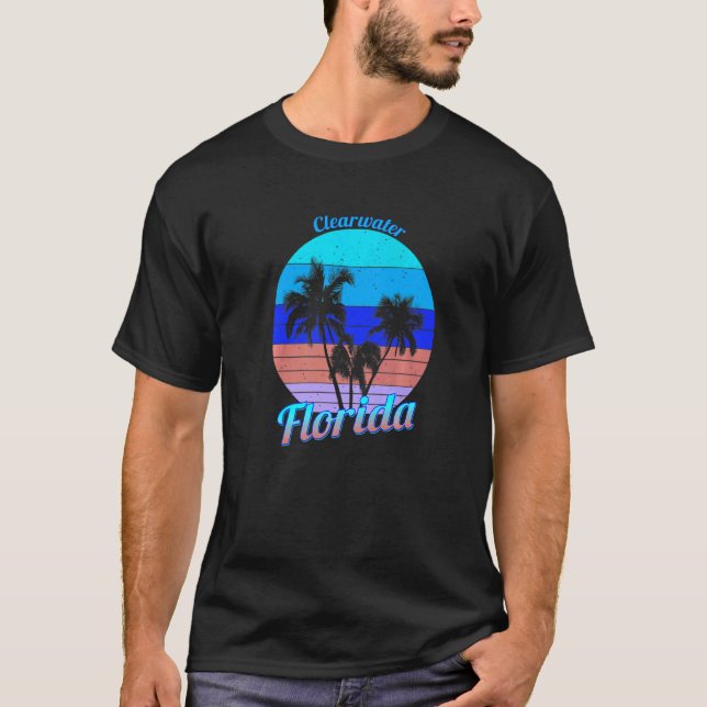 Camiseta Clearwater Beach Florida Retro Tropical Palm Trees (Frente)