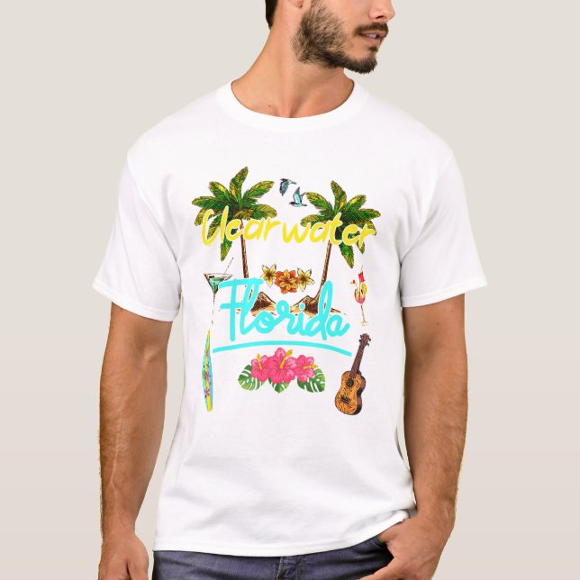 Camiseta Clearwater Florida Beach Summer Palm Surf Sun Set  (Frente)