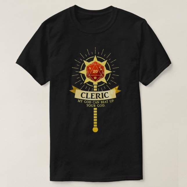 Camiseta Cleric Classe D20 Tabletop Dungeons Dragões RPG  (Frente do Design)