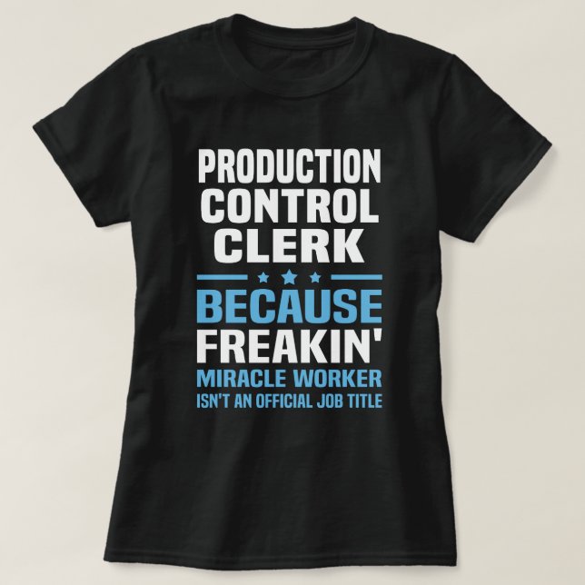 Camiseta Clerk de Controle de Produção (Frente do Design)