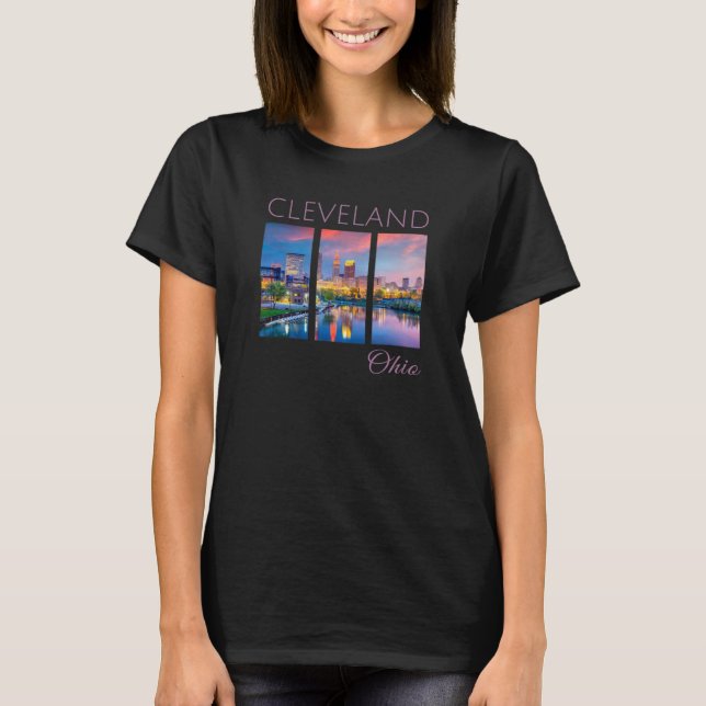 Camiseta Cleveland Sunset CLE O Centro Da Terra Skyline Ohi (Frente)