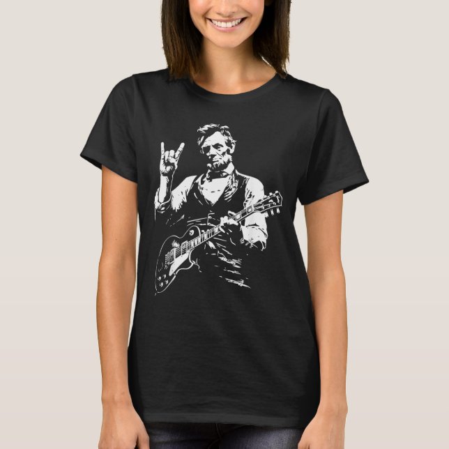 Camiseta Clic Presidente Abraham Lincoln Tocando Guitarra d (Frente)