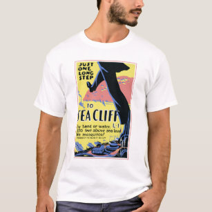 Camiseta Cliff do Mar de Promoção do poster de viagens, Lon