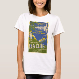 Camiseta Cliff do Mar de Promoção do poster de viagens, Lon