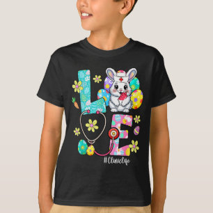 Camiseta clínica de amor coelho de vida estetoscópio páscoa
