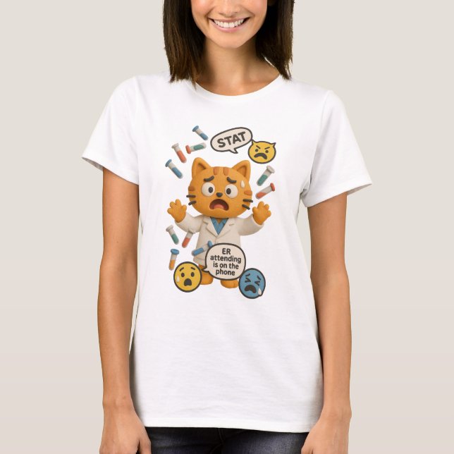 Camiseta Clinical Lab Tech Cat Running So Many Tests (Frente)