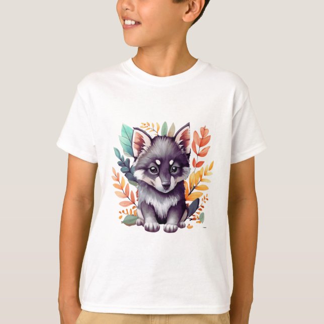 Camiseta Clip art bébé loup noir corps entier (Frente)