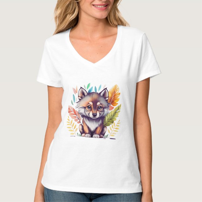 Camiseta Clip art bébé loup noir corps entier (Frente)