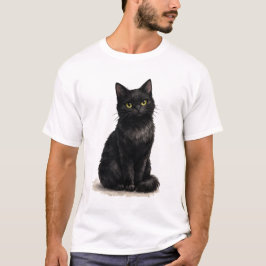 Camiseta Clipart de Gato Preto em Aquarela