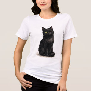 Camiseta Clipart de Gato Preto em Aquarela