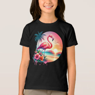 Camiseta Clipart do Pôr do Sol do Flamingo Rosa-93938