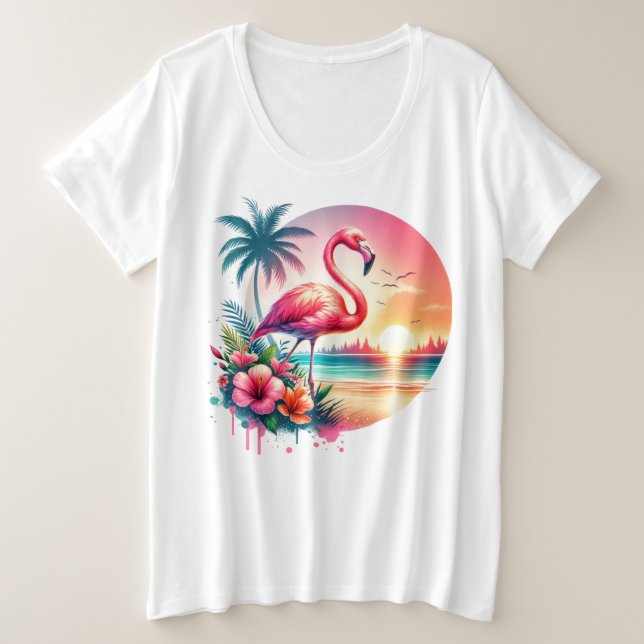 Camiseta Clipe do Sunset Flamingo Rosa (Frente do Design)