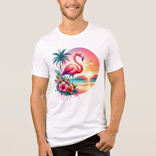Camiseta Clipe do Sunset Flamingo Rosa (Frente)