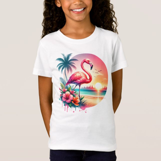 Camiseta Clipe do Sunset Flamingo Rosa (Frente)