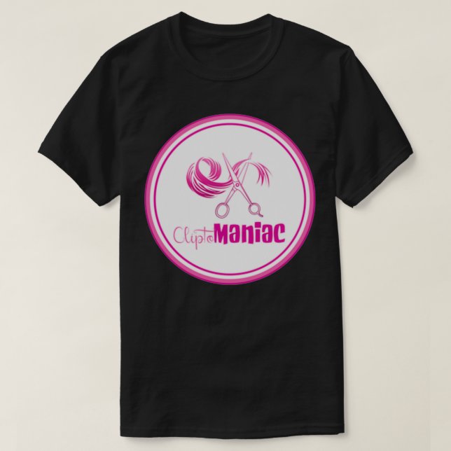 Camiseta CliptoMANIAC Rosa em Preto (Frente do Design)