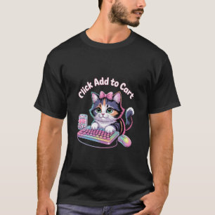 Camiseta Clique Adicionar ao Carrinho Gato Fofo Divertido C