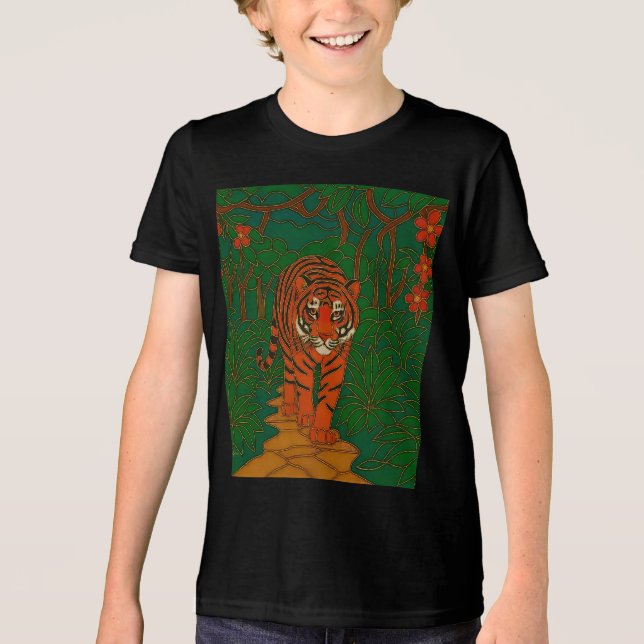 Camiseta Cloisonne Art Tiger on the Jungle Path (Frente)