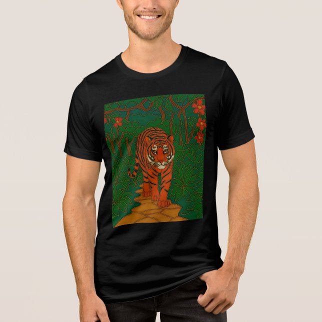 Camiseta Cloisonne Art Tiger on the Jungle Path (Frente)