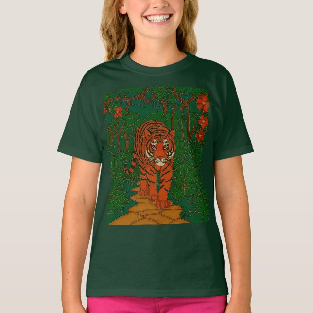 Camiseta Cloisonne Art Tiger on the Jungle Path (Frente)