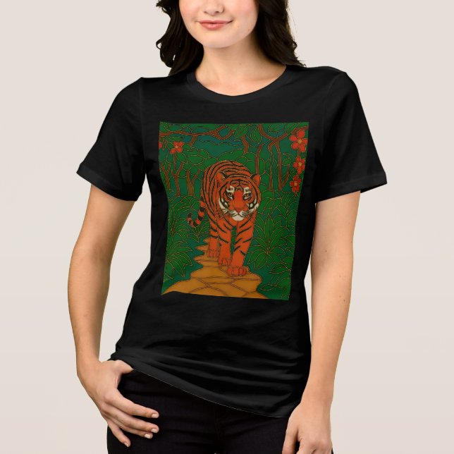 Camiseta Cloisonne Art Tiger on the Jungle Path (Frente)