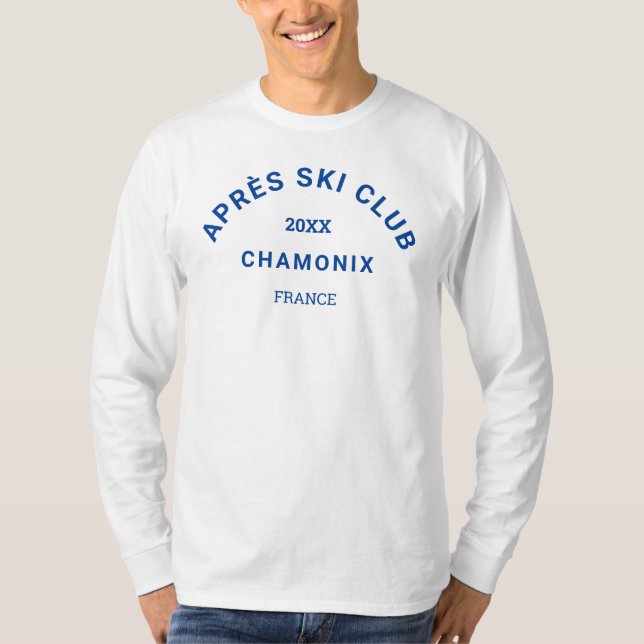 Camiseta Clube Après Ski Blue Resort de Esqui Crista Branca (Frente)