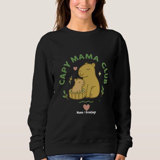 Camiseta Clube Capy Mama Fofa Mamãe e Bebê Capivara Retrô  (Frente)