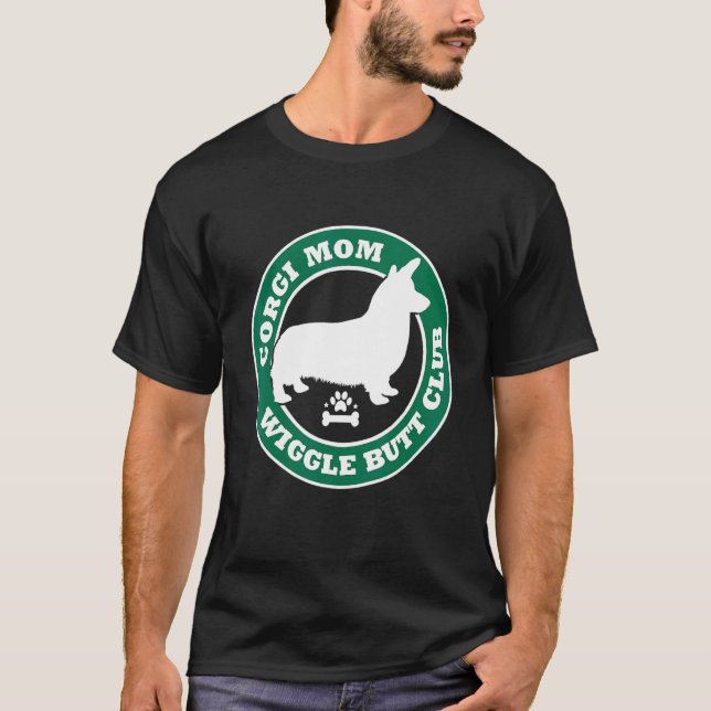 Camiseta Clube da Mãe Corgi Balançando o Rabo Dono de Cacho (Frente)