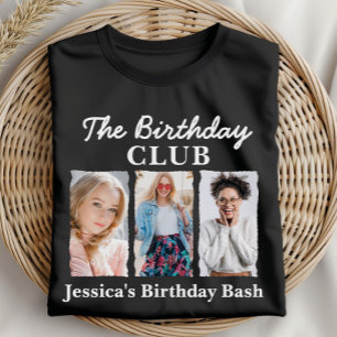 Camiseta Clube de aniversário personalizado com 3 fotos e n