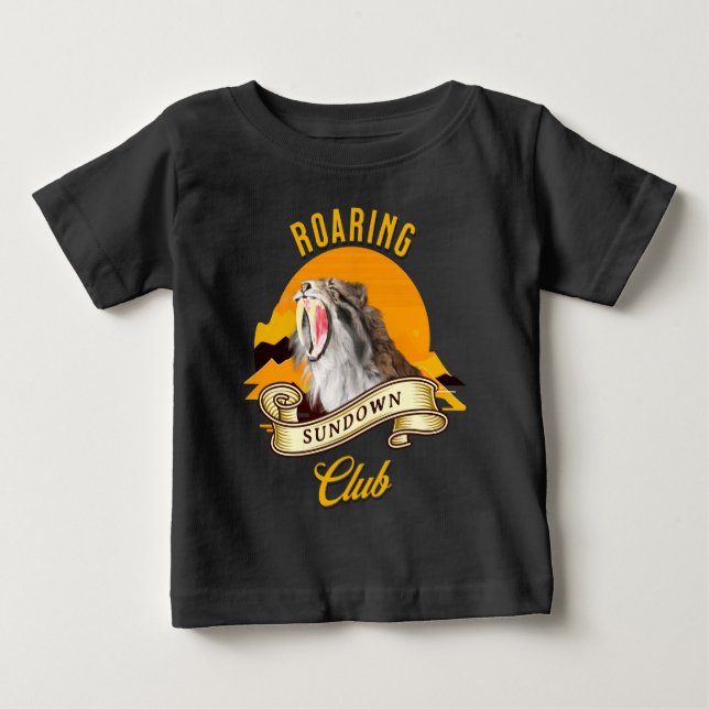 Camiseta Clube de Aventura do Pôr do Sol Retro do Tigre-den (Frente)