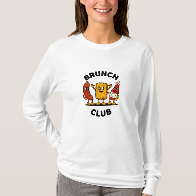 Camiseta Clube de Brunch Design Retrô de Desenho Animado Co (Frente)