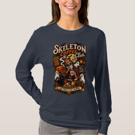 Camiseta Clube de Café Esqueleto Vintage Cansado de Hallowe